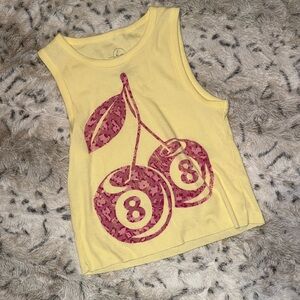 Yellow Tank Top with Cherry Graphic